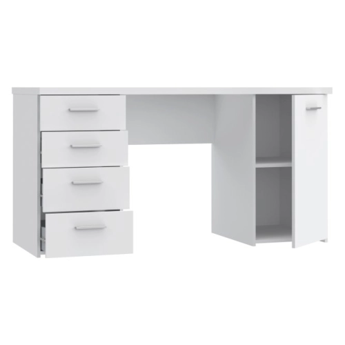 Białe biurko 145x60 cm z 4 szufladami i szafką